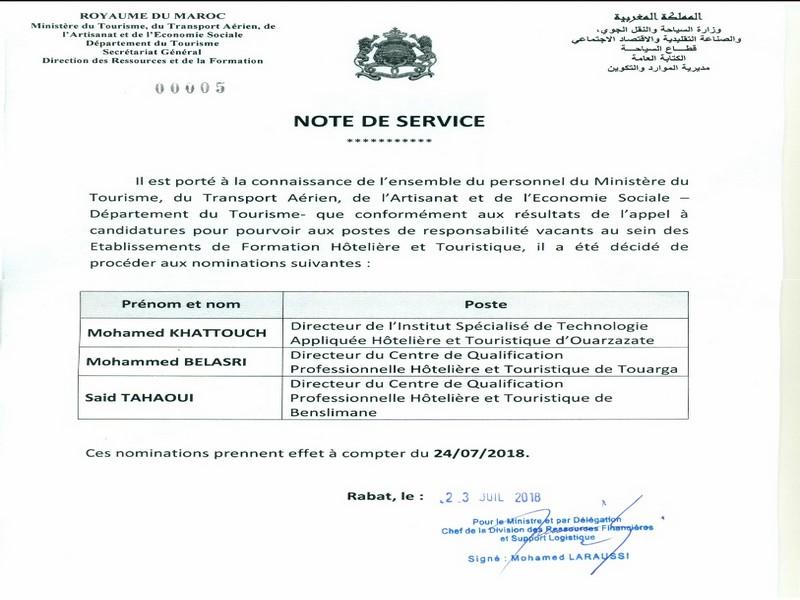 Ministére du tourisme - actions