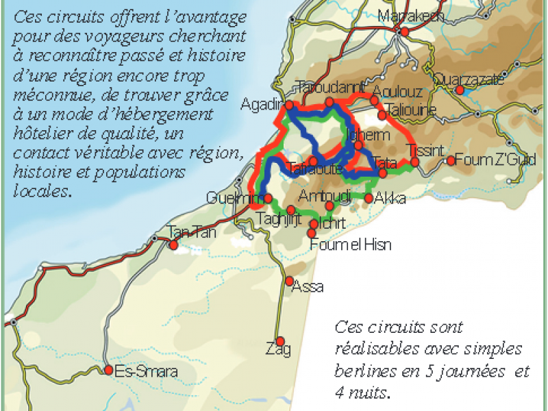 Circuits touristiques voyageurs au départ de Guelmim et/ou Agadir, en établissements classés